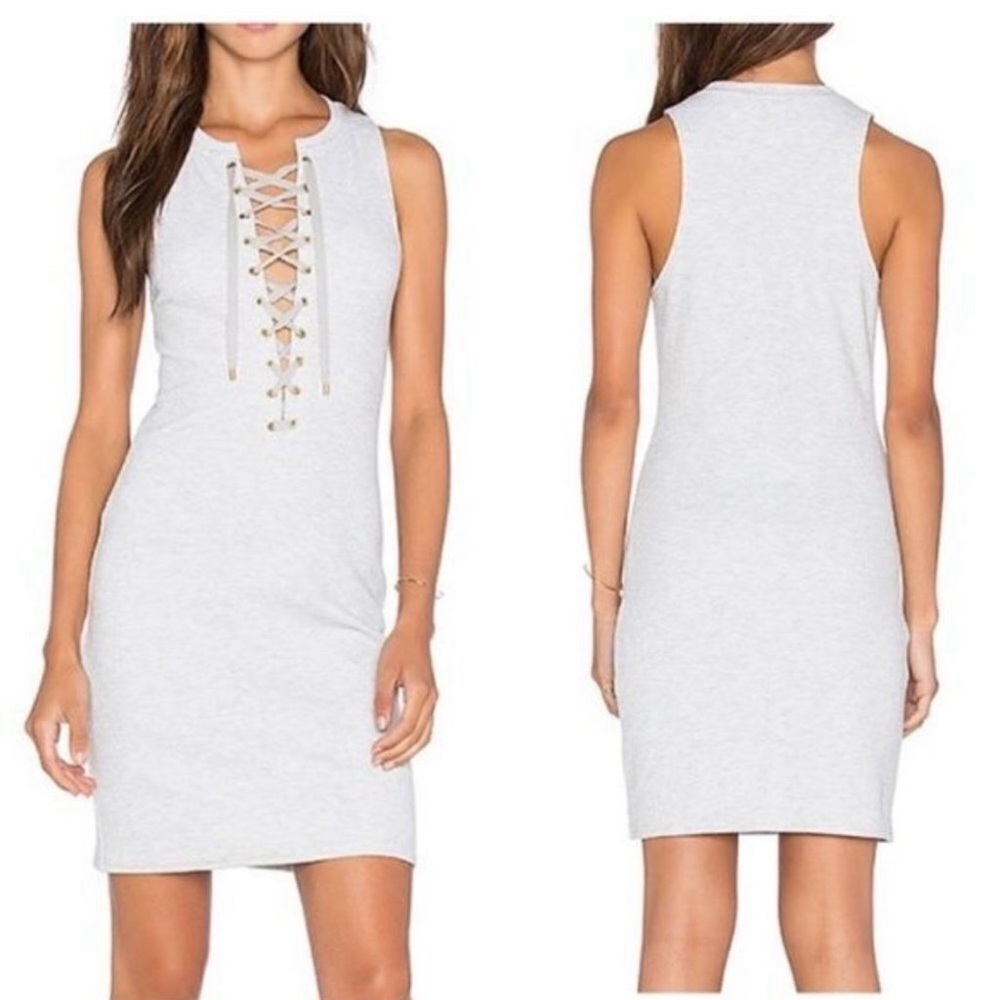 Derek Lam 10 Crosby Rib Knit Stretch Lace Up Bodycon Dress Gray Sz S